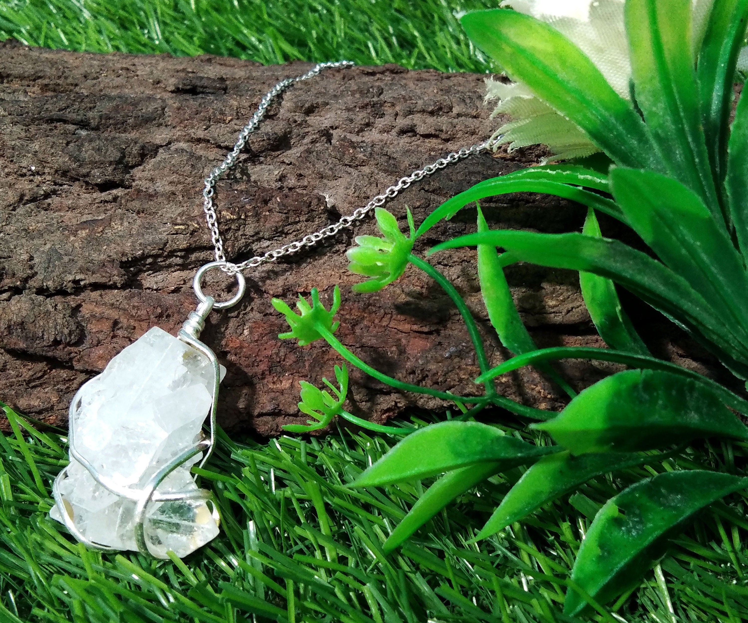 Rock Crystal Quartz Pendants Chain Necklace, 100% Natural Crystal Quartz Raw Pendant With 925 Silver Handmade Jewelry Gift For Girls & Women